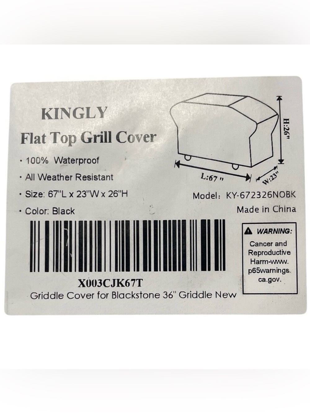 KINGLY Flat Top Blackstone 36" Griddle Grill‎ Cover - Black NEW